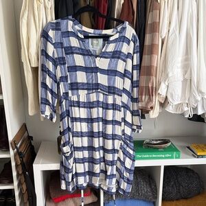 Maeve Blue and White Brushstroke Plaid Dress